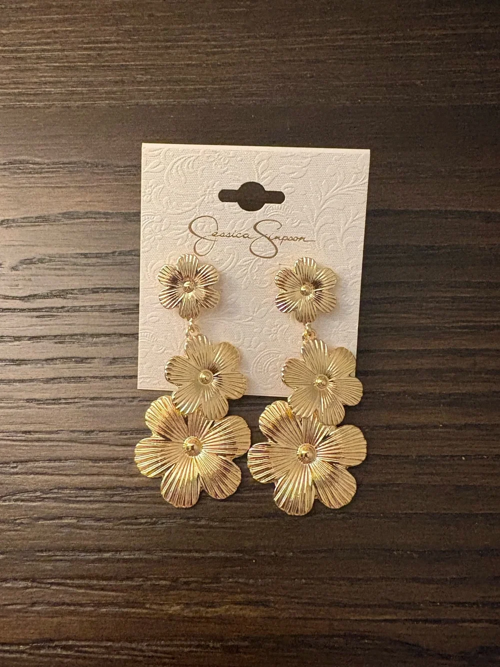 NEW Jessica Simpson gold floral drop earrings
